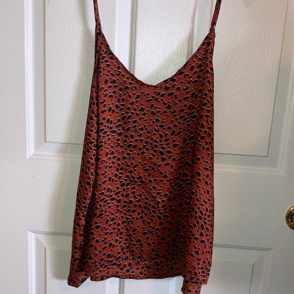 Tan top Entro size large brown leopard print adjustable straps - Picture 1 of 5